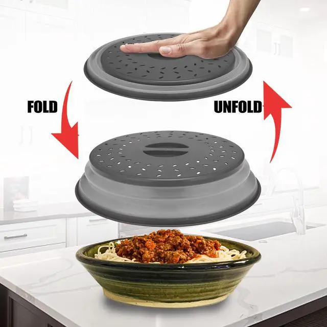 Alt view image 4 of 7 - Microwave Cover for Food, Collapsible Microwave Splatter Cover Made of TPR Dishwasher-Safe BPA Free Grey