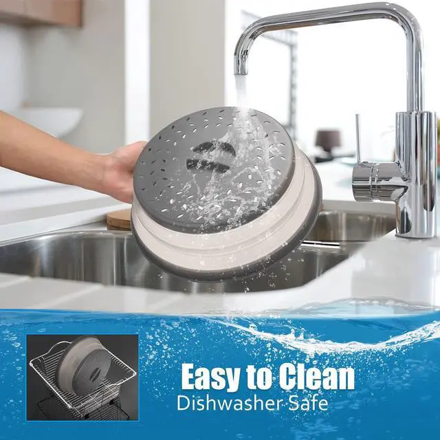 Alt view image 6 of 7 - Microwave Cover for Food, Collapsible Microwave Splatter Cover Made of TPR Dishwasher-Safe BPA Free Grey
