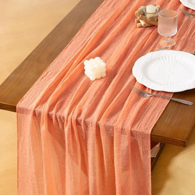 Main image of Socomi Cheesecloth Table Runner Fall Boho Wedding Shower Party Home Decor | Peach Coral Rustic Gauze 10FT 120in Cheese Cloth Sheer Farmhouse Dining Runner for Baby Shower Birthday Holiday Decorations