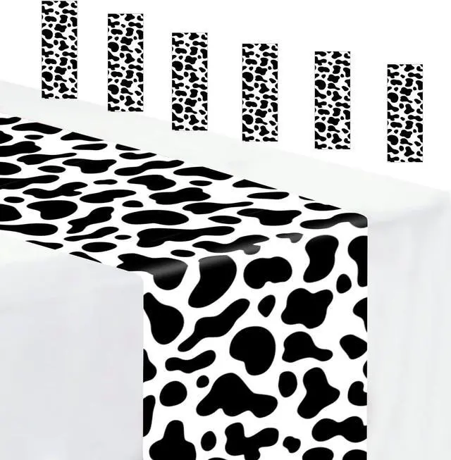 Main image of 6 PCS Cow Print Plastic Table Runner 14 x 108 Inches For Cow Theme Party Birthday Baby Shower Disposable