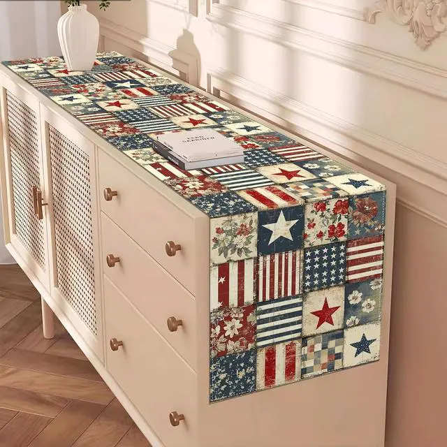 Alt view image 5 of 6 - Vintage 4th of July Table Runner Retro Patchwork American 250th Anniversary Memorial Independence Day Patriotic Party Decoration Home Kitchen Table Decor13" x 72"