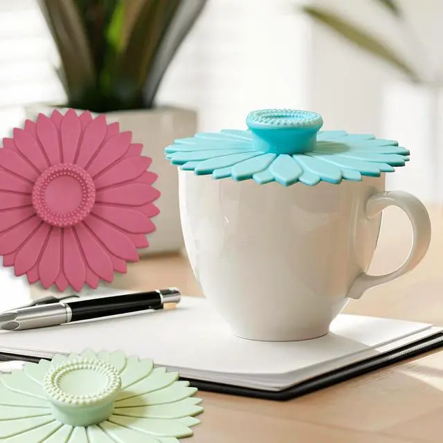 Alt view image 2 of 7 - Sunflower Silicone Cup Covers,4.1 Inch Reusable Suction Lids - Seal & Keep Drinks Warm/Cold,Dishwasher Safe for Coffee & Tea 3PCS