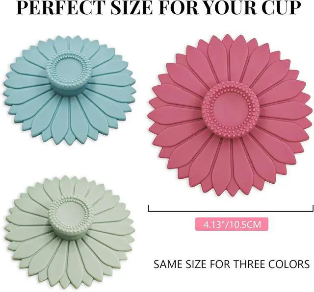 Alt view image 3 of 7 - Sunflower Silicone Cup Covers,4.1 Inch Reusable Suction Lids - Seal & Keep Drinks Warm/Cold,Dishwasher Safe for Coffee & Tea 3PCS
