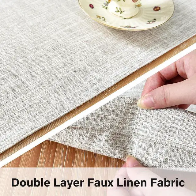 Alt view image 3 of 7 - Farmhouse Rustic Faux Linen Table Runner Neutral Beige Table Runners Double Layer Reversible Rectangle Runners for Daily Use Kitchen Dining Banquet Holiday 13x36 Inch