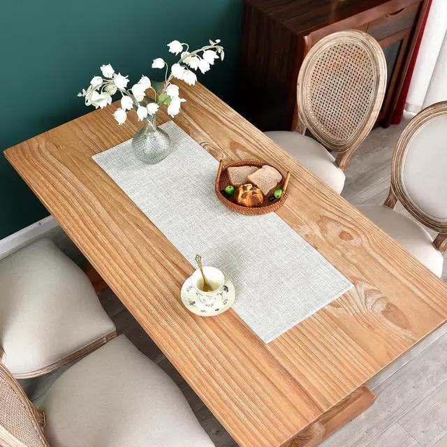 Alt view image 2 of 7 - Farmhouse Rustic Faux Linen Table Runner Neutral Beige Table Runners Double Layer Reversible Rectangle Runners for Daily Use Kitchen Dining Banquet Holiday 13x36 Inch