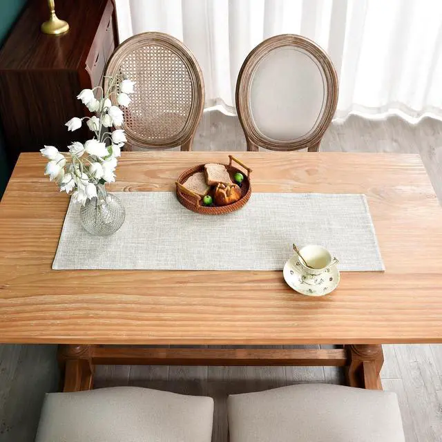 Alt view image 7 of 7 - Farmhouse Rustic Faux Linen Table Runner Neutral Beige Table Runners Double Layer Reversible Rectangle Runners for Daily Use Kitchen Dining Banquet Holiday 13x36 Inch