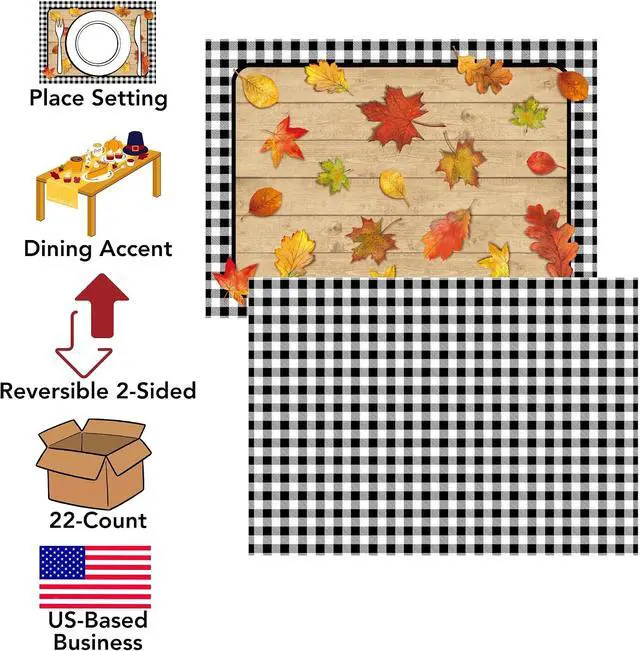 Alt view image 4 of 7 - Iconikal 2-Sided Black Gingham Reversible Disposable Paper Place Mats 14 x