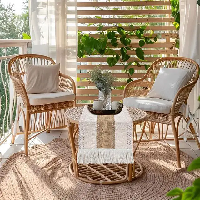 Alt view image 2 of 7 - Boho Table Runner 36 inches, Fall Small Macrame Farmhouse Dresser Decor | Neutral Rustic Table Runner Short, Nightstand Runner for Bedroom, Coffee Table, End Table, Side Table Cover Home Decorations