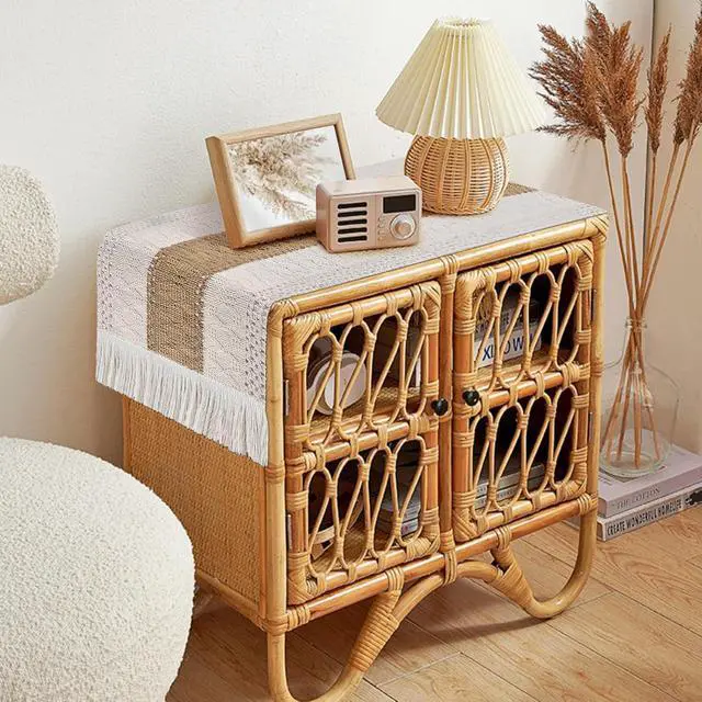 Alt view image 3 of 7 - Boho Table Runner 36 inches, Fall Small Macrame Farmhouse Dresser Decor | Neutral Rustic Table Runner Short, Nightstand Runner for Bedroom, Coffee Table, End Table, Side Table Cover Home Decorations