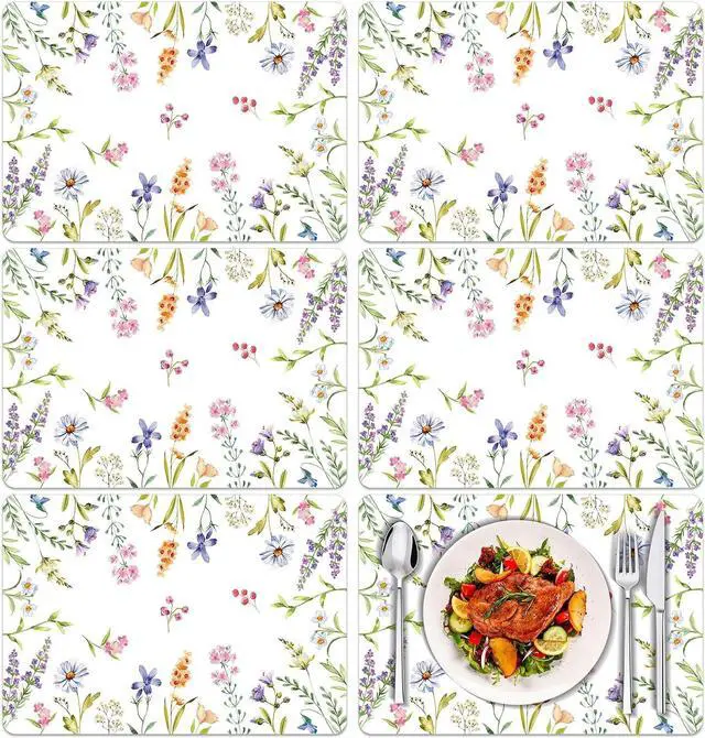 Main image of Tarklanda Spring Wild Flowers Placemats Set of 6, Summer Floral Plastic Washable Place Mats, Watercolor Flower Vinyl Table Mats for Indoor Outdoor Dining Table Kitchen Holiday Party