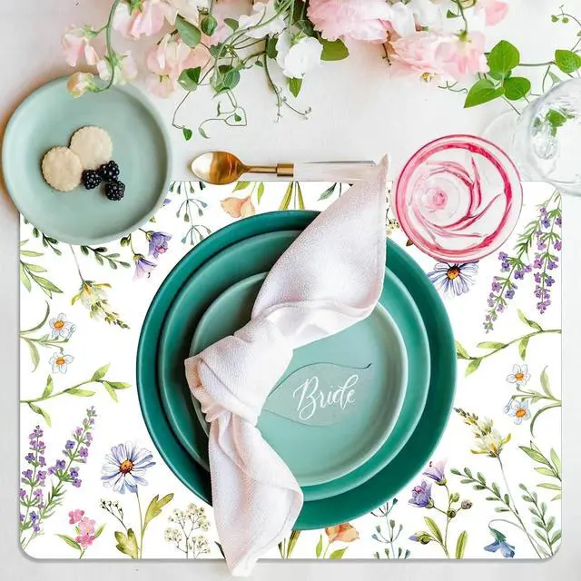 Alt view image 4 of 7 - Tarklanda Spring Wild Flowers Placemats Set of 6, Summer Floral Plastic Washable Place Mats, Watercolor Flower Vinyl Table Mats for Indoor Outdoor Dining Table Kitchen Holiday Party
