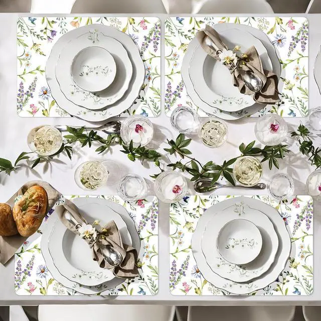 Alt view image 5 of 7 - Tarklanda Spring Wild Flowers Placemats Set of 6, Summer Floral Plastic Washable Place Mats, Watercolor Flower Vinyl Table Mats for Indoor Outdoor Dining Table Kitchen Holiday Party