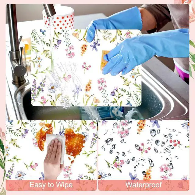 Alt view image 3 of 7 - Tarklanda Spring Wild Flowers Placemats Set of 6, Summer Floral Plastic Washable Place Mats, Watercolor Flower Vinyl Table Mats for Indoor Outdoor Dining Table Kitchen Holiday Party