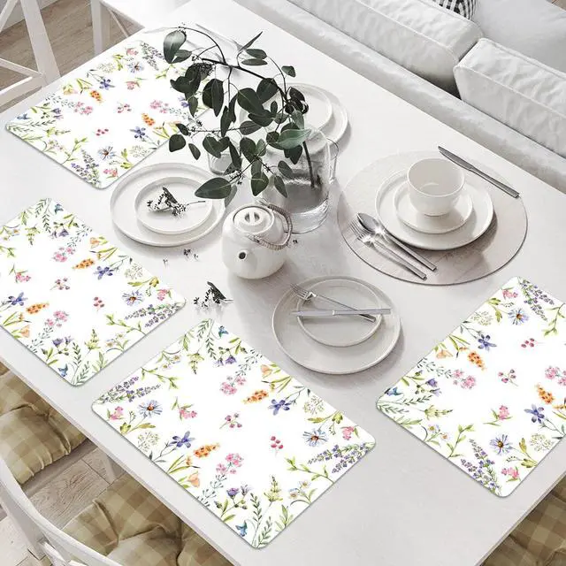 Alt view image 6 of 7 - Tarklanda Spring Wild Flowers Placemats Set of 6, Summer Floral Plastic Washable Place Mats, Watercolor Flower Vinyl Table Mats for Indoor Outdoor Dining Table Kitchen Holiday Party
