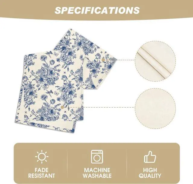 Alt view image 5 of 7 - Artoid Mode Spring Navy Blue Floral Chinoiserie Table Runner, Seasonal Summer Kitchen Dining Table Decoration for Home Party Decor 13x72 Inch