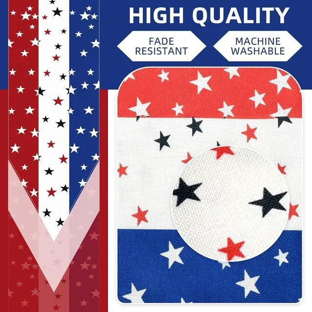 Alt view image 3 of 7 - 4th of July Table Runner Decorations - 71x13 Inch Linen Patriotic Table Runner for Fourth of July, Independence Day, Memorial Day, USA Flag Stars Pattern Table Cover for Home Fireplace Party Supplies
