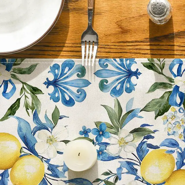 Alt view image 7 of 7 - Artoid Mode Blue Lemon Iris Summer Table Runner, Seasonal Spring Kitchen Dining Table Decor for Home Party Decor 13x72 Inch