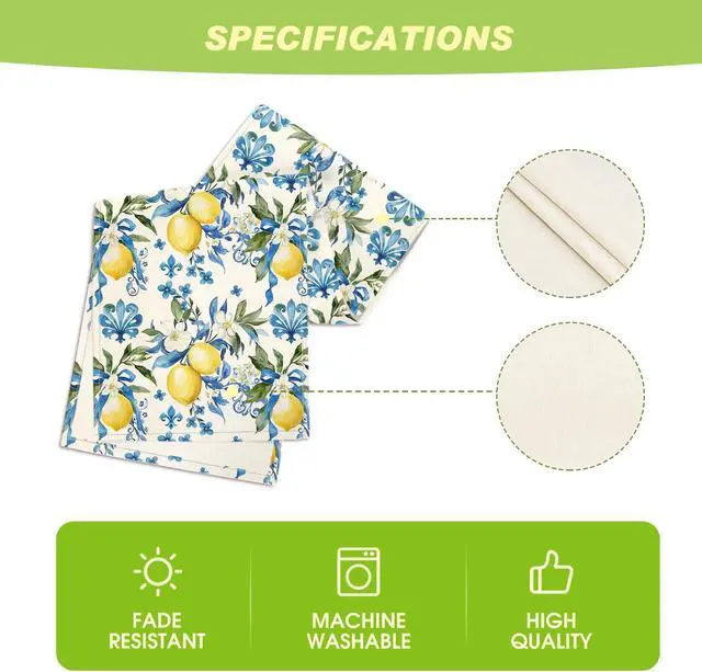 Alt view image 5 of 7 - Artoid Mode Blue Lemon Iris Summer Table Runner, Seasonal Spring Kitchen Dining Table Decor for Home Party Decor 13x72 Inch