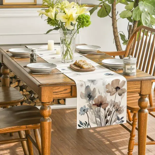 Alt view image 4 of 7 - Artoid Mode Brown Poppy Floral Leaves Spring Table Runner, Seasonal Summer Kitchen Dining Table Decoration for Home Party Decor 13x72 Inch