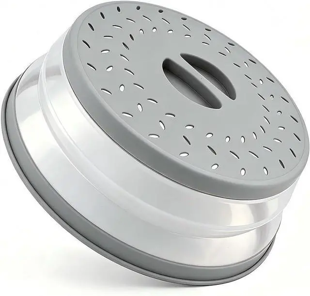 Main image of Small Collapsible Microwave Splatter Cover (gray, 8 IN) | Microwave Plate Cover With Steam VentBPA-Free Silicone & Plastic