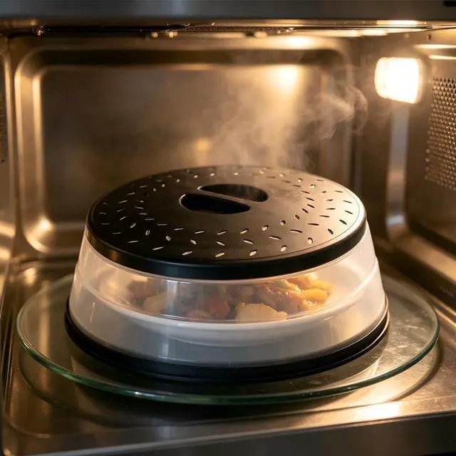 Alt view image 3 of 5 - Small Collapsible Microwave Splatter Cover (gray, 8 IN) | Microwave Plate Cover With Steam VentBPA-Free Silicone & Plastic