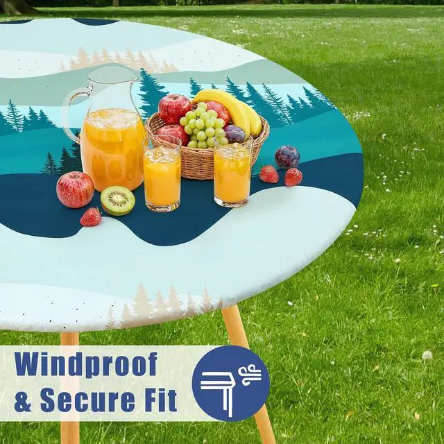 Alt view image 2 of 7 - Moosfor Printed Spandex Round Tablecloth Fitted Table Cloth for 36-44 Table | Circle Patterned Elastic Table Cover, Stretch Washable Table Cloths for Picnic, Patio, Dining, Kitchen, Forest