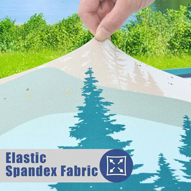 Alt view image 3 of 7 - Moosfor Printed Spandex 6FT Table Cloth, Elastic Fitted Tablecloth | Rectangle Patterned Table Cover, Stretch Washable Table Cloths for Picnic, Patio, Dining, Kitchen, Forest