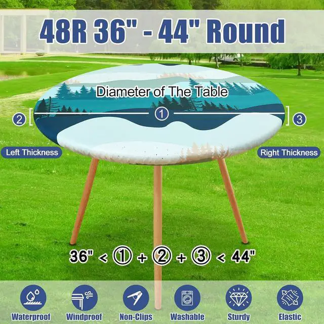Alt view image 7 of 7 - Moosfor Printed Spandex Round Tablecloth Fitted Table Cloth for 36-44 Table | Circle Patterned Elastic Table Cover, Stretch Washable Table Cloths for Picnic, Patio, Dining, Kitchen, Forest