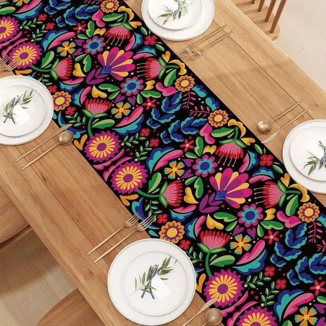 Alt view image 4 of 6 - Jiudungs Mexican Fiesta Table Runner,Day of The Dead Decorations for Home | Packing List:1 pc Table Runner; Material:100% Polyester; Size:13×72 Inches; Perfect for Home Kitchen Dining Room Decor