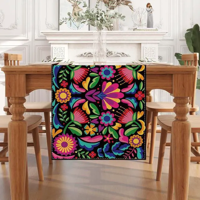 Alt view image 2 of 6 - Jiudungs Mexican Fiesta Table Runner,Day of The Dead Decorations for Home | Packing List:1 pc Table Runner; Material:100% Polyester; Size:13×72 Inches; Perfect for Home Kitchen Dining Room Decor