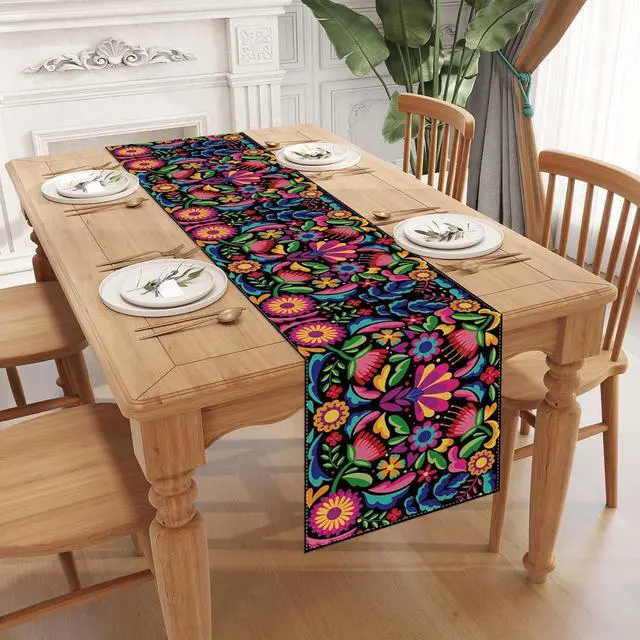 Alt view image 3 of 6 - Jiudungs Mexican Fiesta Table Runner,Day of The Dead Decorations for Home | Packing List:1 pc Table Runner; Material:100% Polyester; Size:13×72 Inches; Perfect for Home Kitchen Dining Room Decor