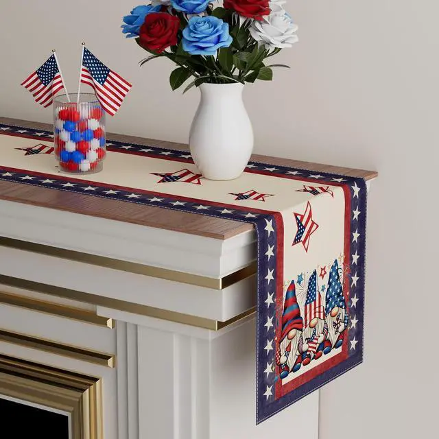 Alt view image 3 of 6 - XCHI Gnome Stars Patriotic America Memorial Day 4th of July Table Runner Table Decoration for Party Home Kitchen Dining Holiday Decor 13x72 Inch