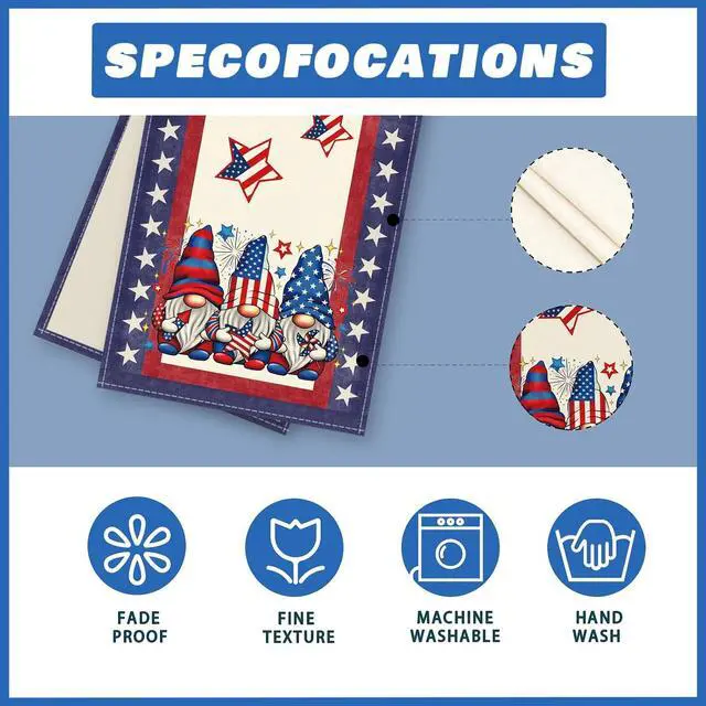 Alt view image 5 of 6 - XCHI Gnome Stars Patriotic America Memorial Day 4th of July Table Runner Table Decoration for Party Home Kitchen Dining Holiday Decor 13x72 Inch