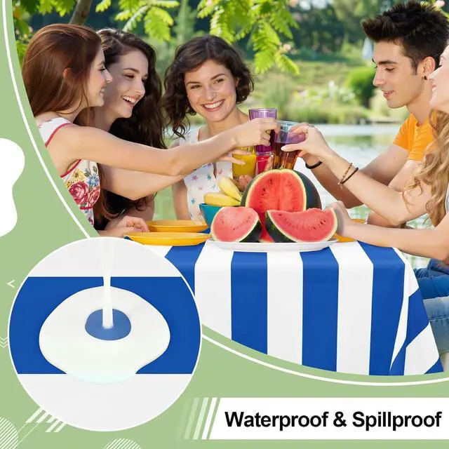 Alt view image 3 of 7 - misaya 3 Packs Striped Disposable Table Cloth, 54 x 108 Inch Waterproof Rectangle Tablecloth, Leakproof & Sturdy Decorative Table Covers for Picnic, Party, Back to School and Outdoor, Blue and White