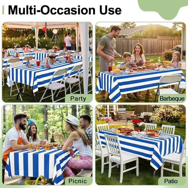 Alt view image 7 of 7 - misaya 3 Packs Striped Disposable Table Cloth, 54 x 108 Inch Waterproof Rectangle Tablecloth, Leakproof & Sturdy Decorative Table Covers for Picnic, Party, Back to School and Outdoor, Blue and White
