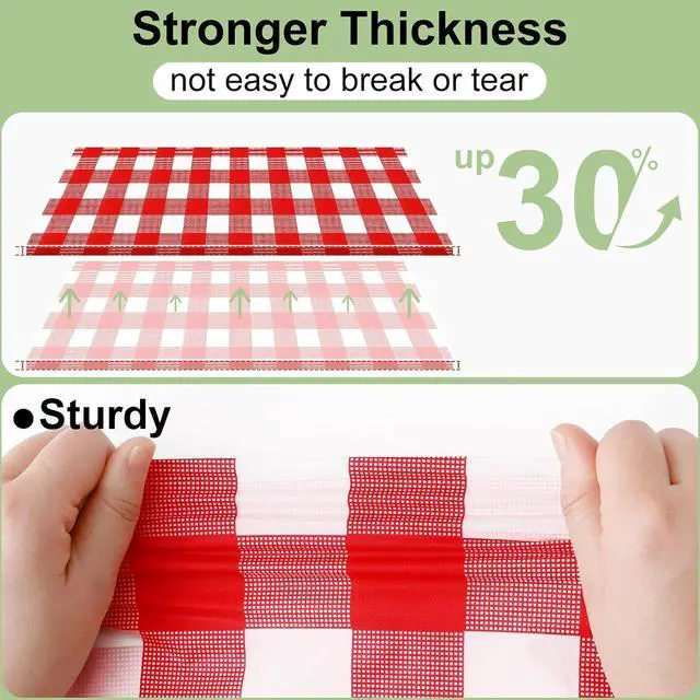 Alt view image 2 of 7 - misaya 4 Packs Buffalo Disposable Table Cloth, 54 x 108 Inch Waterproof Plastic Tablecloth, Rectangle Red and White Checkered Table Covers for Picnic, Birthday, Party, Back to School