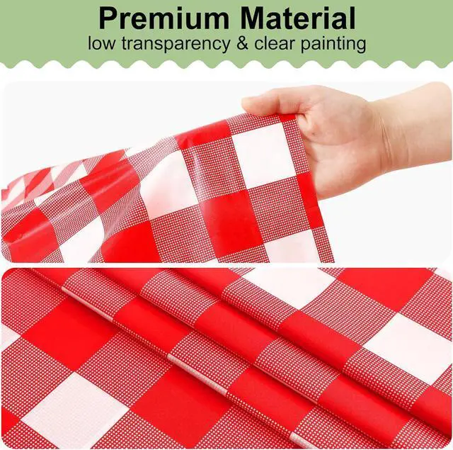 Alt view image 7 of 7 - misaya 4 Packs Buffalo Disposable Table Cloth, 54 x 108 Inch Waterproof Plastic Tablecloth, Rectangle Red and White Checkered Table Covers for Picnic, Birthday, Party, Back to School