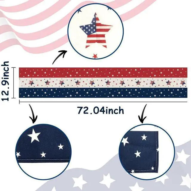 Alt view image 2 of 7 - 4th of July Red White and Blue Table Runner(13x72 Inch) Memorial Day July 4 Patriotic Decorations Americana Star Table Runners for Holiday Home Farmhose Decor Indoor Outdoor Party Favors Supplies