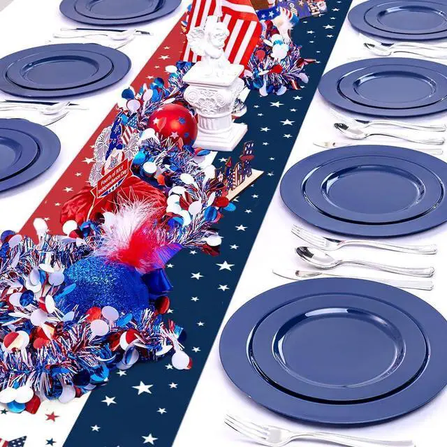 Alt view image 3 of 7 - 4th of July Red White and Blue Table Runner(13x72 Inch) Memorial Day July 4 Patriotic Decorations Americana Star Table Runners for Holiday Home Farmhose Decor Indoor Outdoor Party Favors Supplies