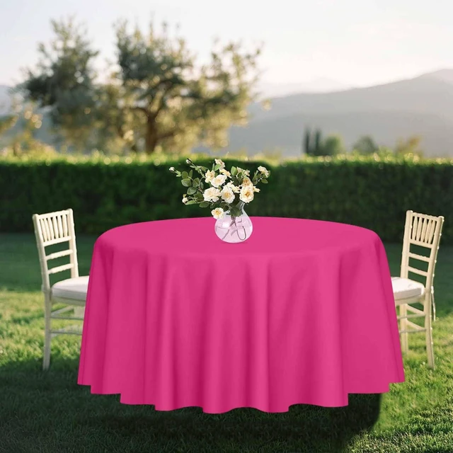 Alt view image 4 of 7 - 2 Pack Hot Pink Round Tablecloth 84 x 84 Inch Circle Plastic Table Cover Disposable Table Cloth for Baby Shower Wedding Birthday Party Picnic Round Plastic
