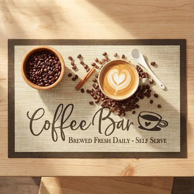 Alt view image 2 of 6 - Artoid Mode Coffee Bar Mats Set of 2, 12x18 Inch Washable Non-Slip Plastic PVC Vinyl Table Mats for Coffee Machine, Countertops