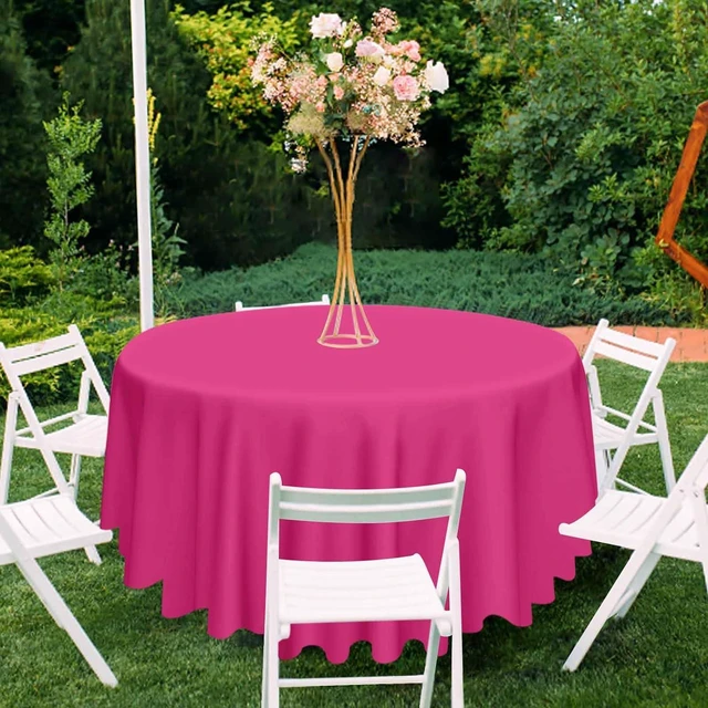 Alt view image 3 of 7 - 2 Pack Hot Pink Round Tablecloth 84 x 84 Inch Circle Plastic Table Cover Disposable Table Cloth for Baby Shower Wedding Birthday Party Picnic Round Plastic