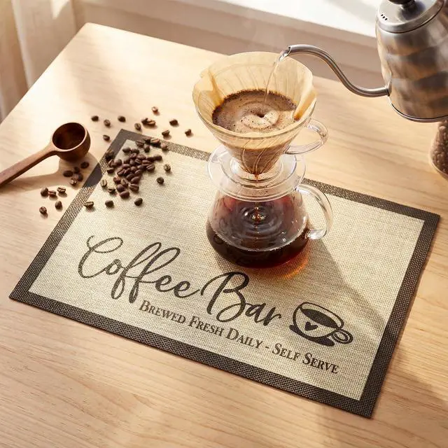 Alt view image 3 of 6 - Artoid Mode Coffee Bar Mats Set of 2, 12x18 Inch Washable Non-Slip Plastic PVC Vinyl Table Mats for Coffee Machine, Countertops