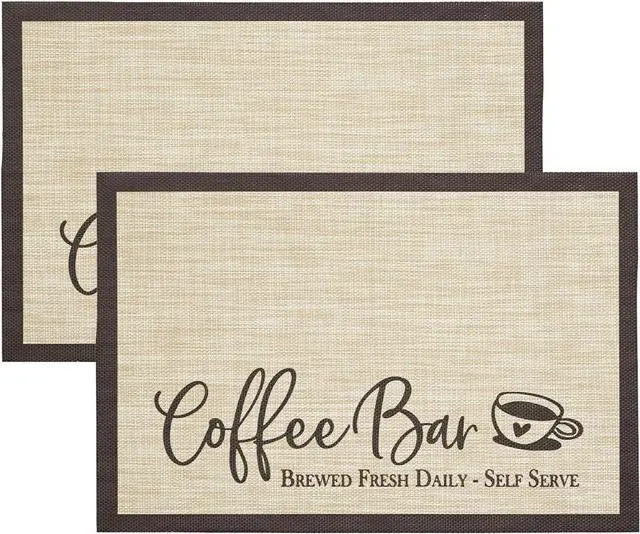 Main image of Artoid Mode Coffee Bar Mats Set of 2, 12x18 Inch Washable Non-Slip Plastic PVC Vinyl Table Mats for Coffee Machine, Countertops