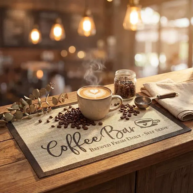 Alt view image 4 of 6 - Artoid Mode Coffee Bar Mats Set of 2, 12x18 Inch Washable Non-Slip Plastic PVC Vinyl Table Mats for Coffee Machine, Countertops