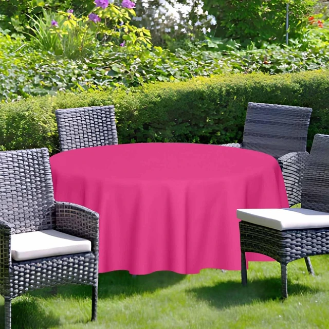 Alt view image 6 of 7 - 2 Pack Hot Pink Round Tablecloth 84 x 84 Inch Circle Plastic Table Cover Disposable Table Cloth for Baby Shower Wedding Birthday Party Picnic Round Plastic