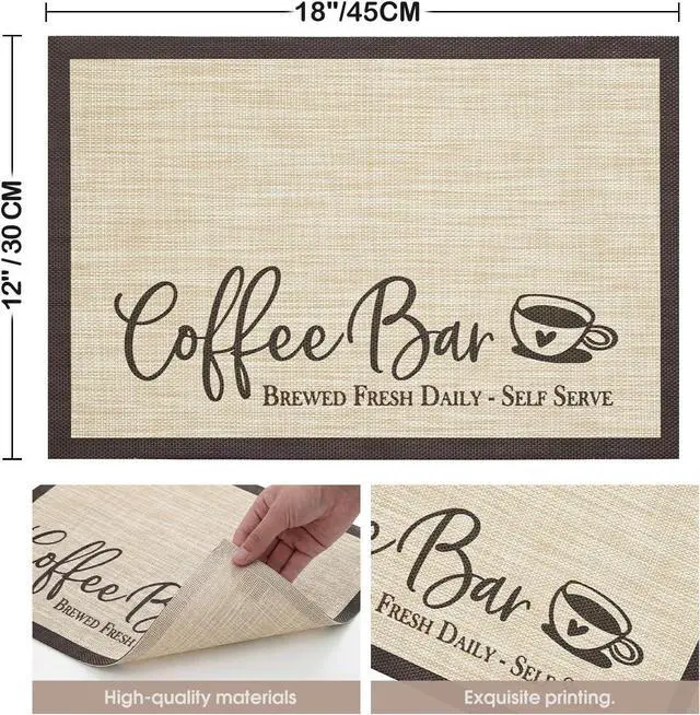 Alt view image 5 of 6 - Artoid Mode Coffee Bar Mats Set of 2, 12x18 Inch Washable Non-Slip Plastic PVC Vinyl Table Mats for Coffee Machine, Countertops