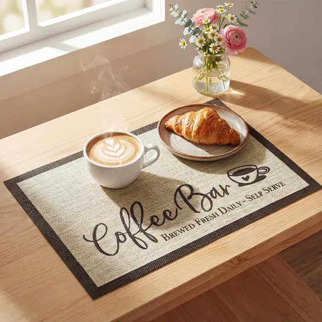 Alt view image 6 of 6 - Artoid Mode Coffee Bar Mats Set of 2, 12x18 Inch Washable Non-Slip Plastic PVC Vinyl Table Mats for Coffee Machine, Countertops