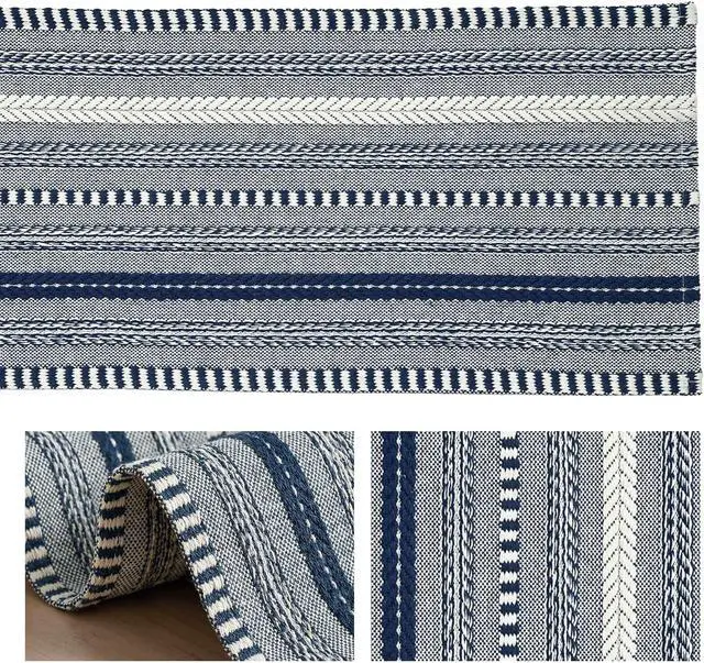 Alt view image 6 of 7 - Artoid Mode Dark Blue Farmhouse Stripe Braided Table Runner 12x48 Inch | Holiday Rustic Kitchen Dining Dresser Coffee Table Decoration for Home Party Decor, Macrame Cotton Blend