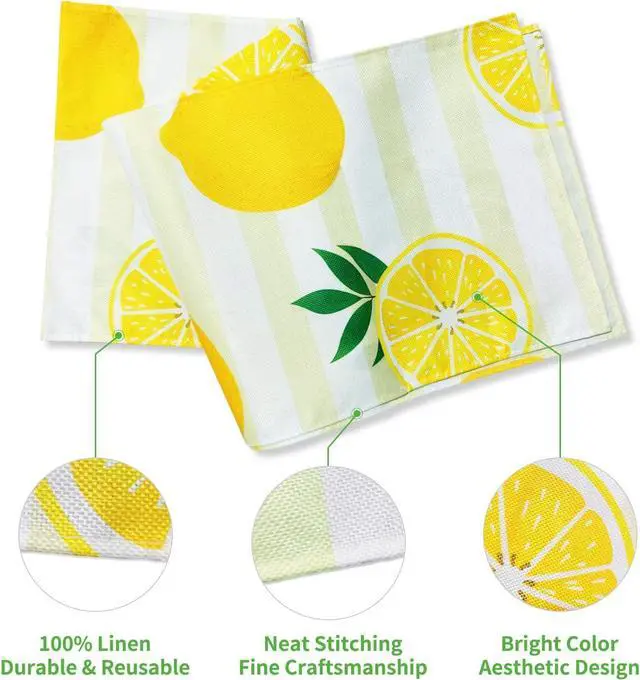 Alt view image 3 of 7 - Lemon Table Runner Kitchen Decor, 13 × 72 Inch | Yellow and White Stripes Lemon Table Decorations Summer Spring Seasonal Home Decor for Dining Table Farmhouse Party